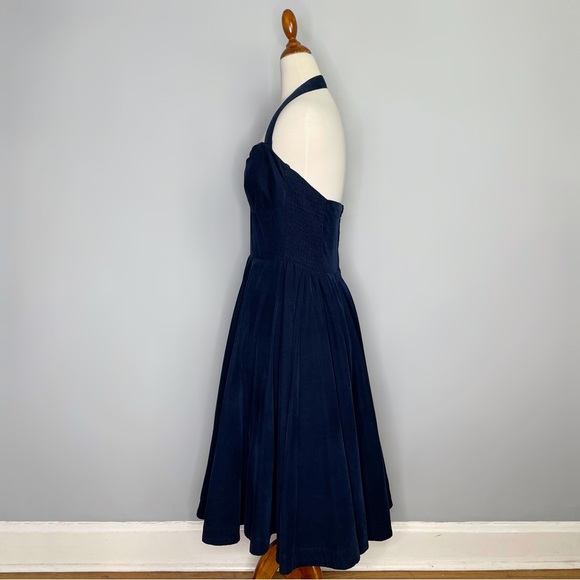 Anthropologie Girls from Savoy Ronda Halter Dress Midi Navy Blue Corduroy Size 8 - Picture 5 of 13
